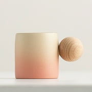 AUHomi 2 Oz Ceramic Espresso Cups with Wood Handle, Mini Cute Small Cup for Coffee, Tea, Latte, Dishwasher Safe, Multi-Color \u0026 Wood Styles Exquisite Retro Cups, Gift \u0026 Café Use (Pink)